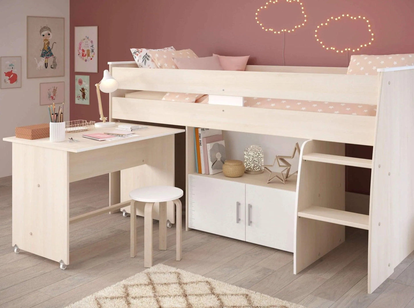 Charly Mid Sleeper Bed with Desk & Cupboard